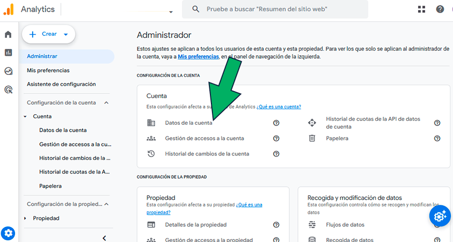 Eliminar cuenta de Google Analytics