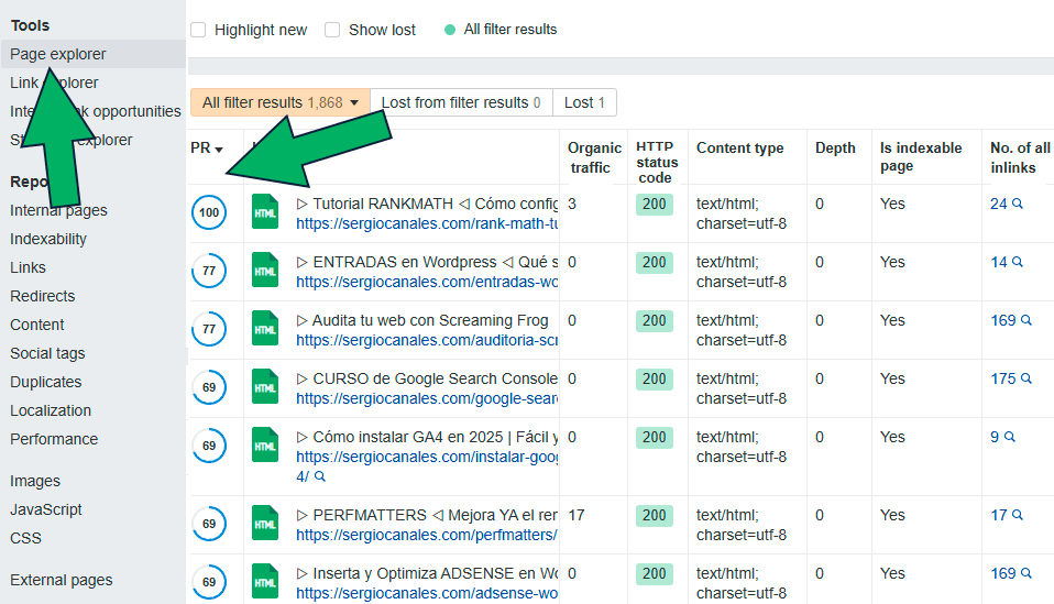 Medir el Page Rank con Ahrefs