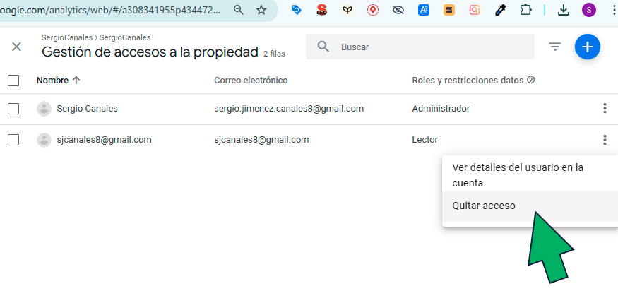 Quitar acceso a Google Analytics