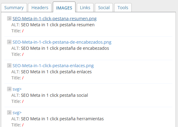 SEO Meta in 1 click pestaña imagenes