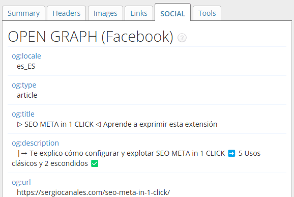 SEO Meta in 1 click pestaña social
