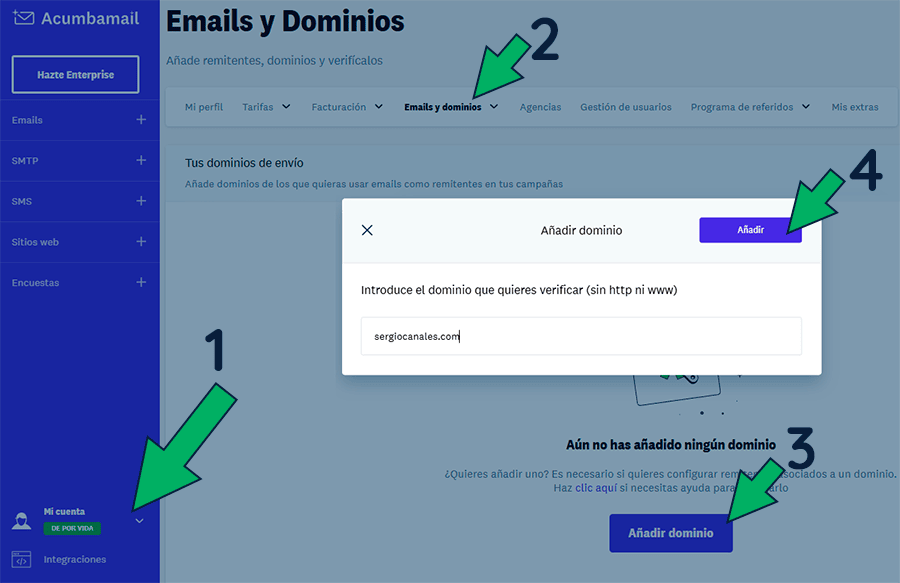 añadir dominio en acumbamail
