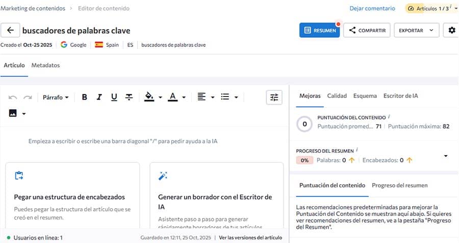 asistente para redacción de contenidos SEO