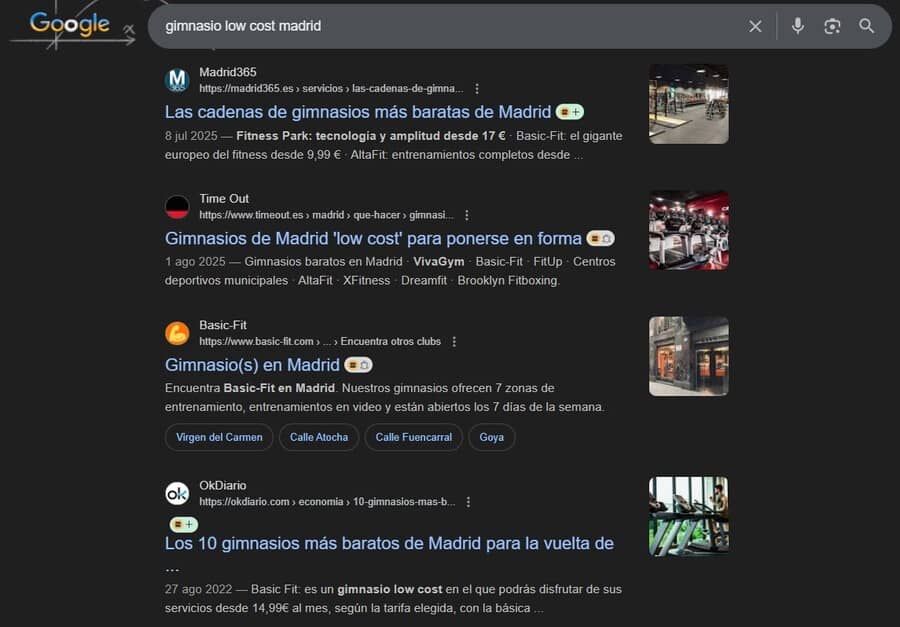 como analizar las SERPs de gimnasios
