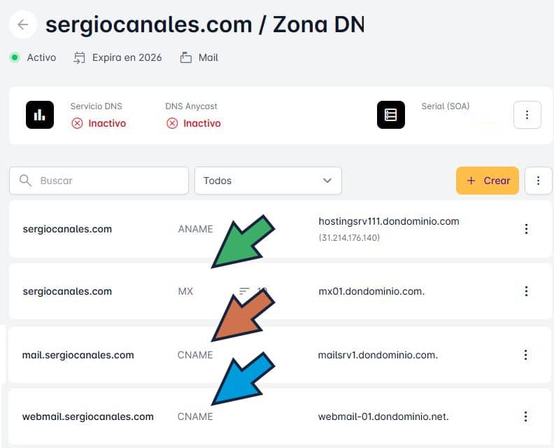 como configurar dns de correo de empresa