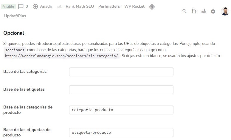 cómo configurar los enlaces permanentes en Woocommerce
