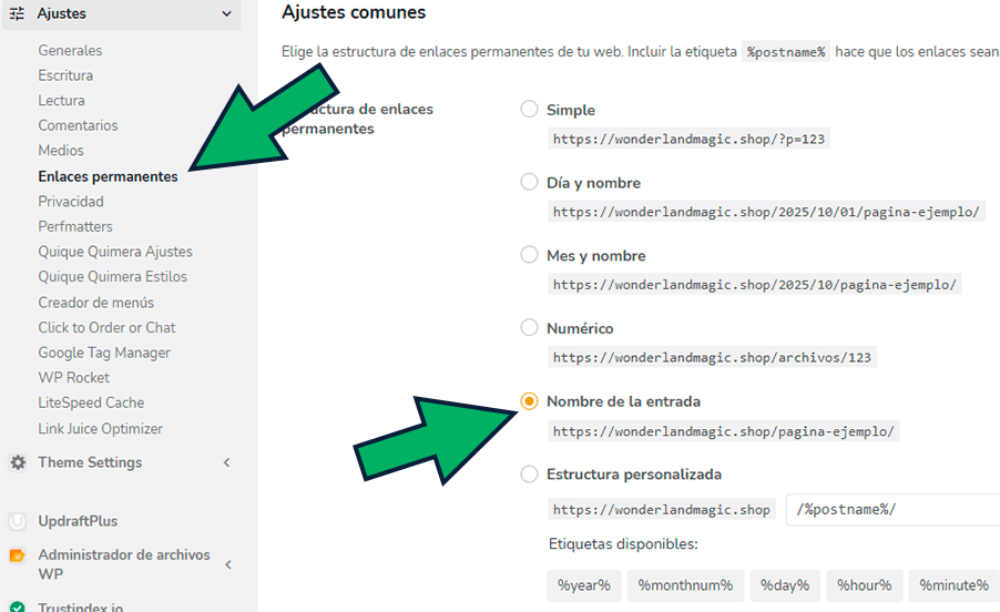 cómo configurar los permalinks en Woocommerce