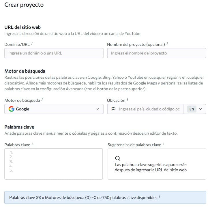 como crear un proyecto en SE Ranking