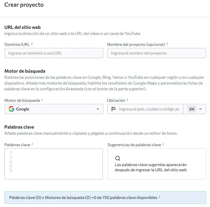 como crear un proyecto en SE Ranking