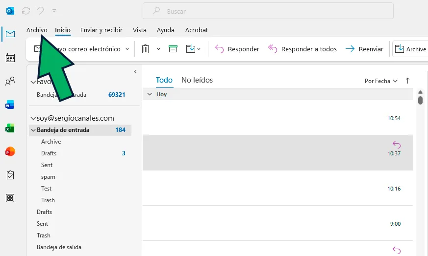 como exportar correo con outlook