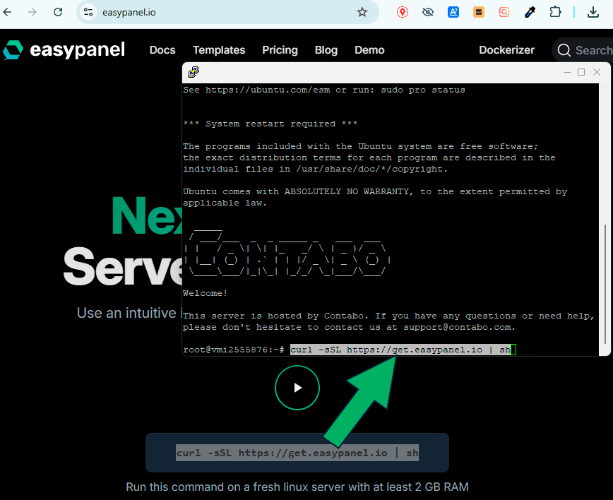 como instalar easypanel desde putty ssh