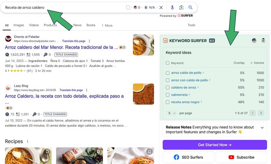 como saber cuantas veces se busca una palabra en google con keyword surfer