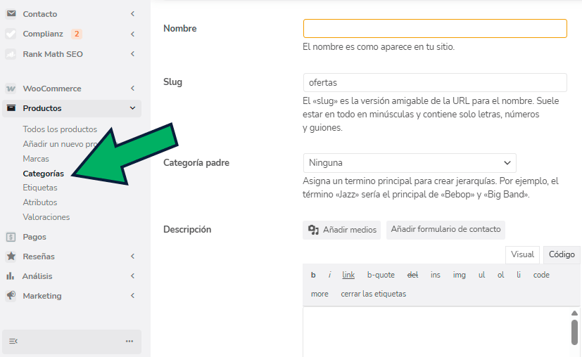 como trabajas las categorías en un Woocommerce