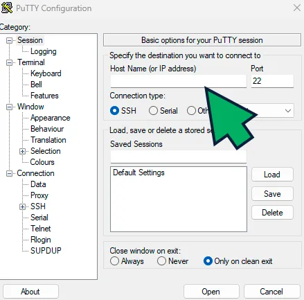 conectarse a servidor con PuTTY