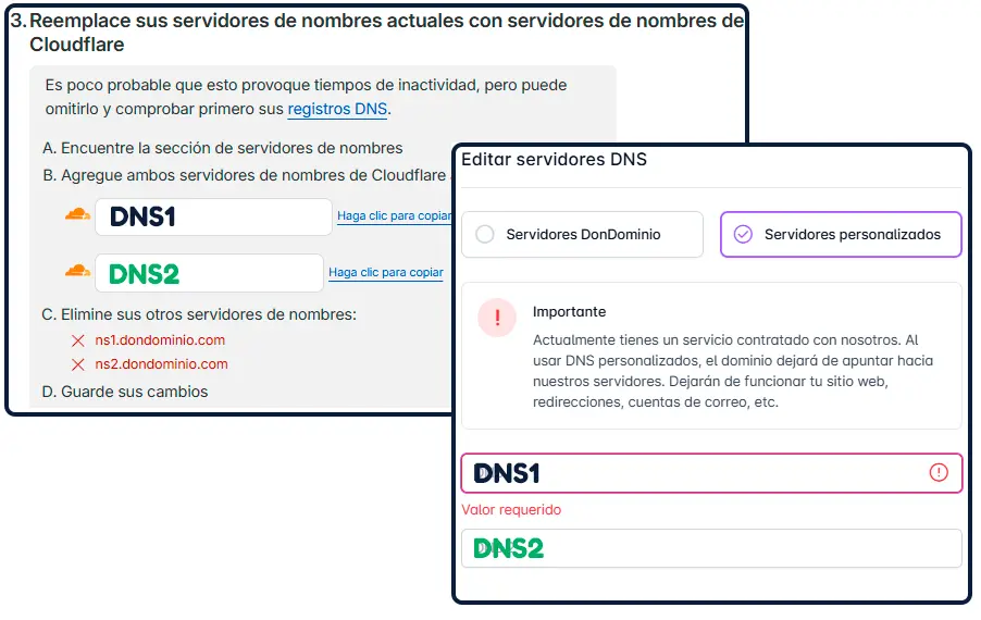 configurar DNS en Dondominio