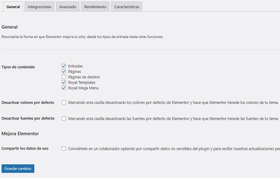 configurar Elementor