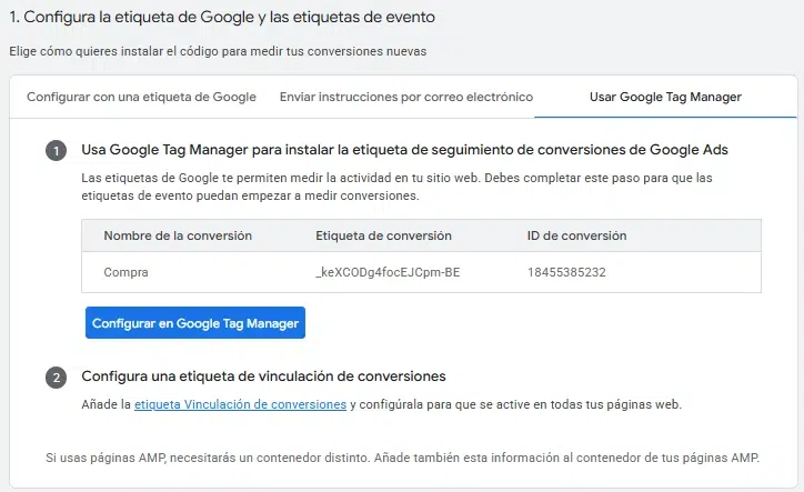 configurar conversion de Google Ads en Google Tag Manager
