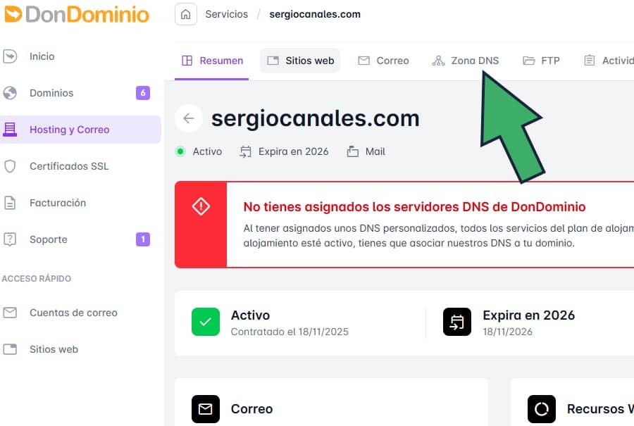 configurar dns de correo