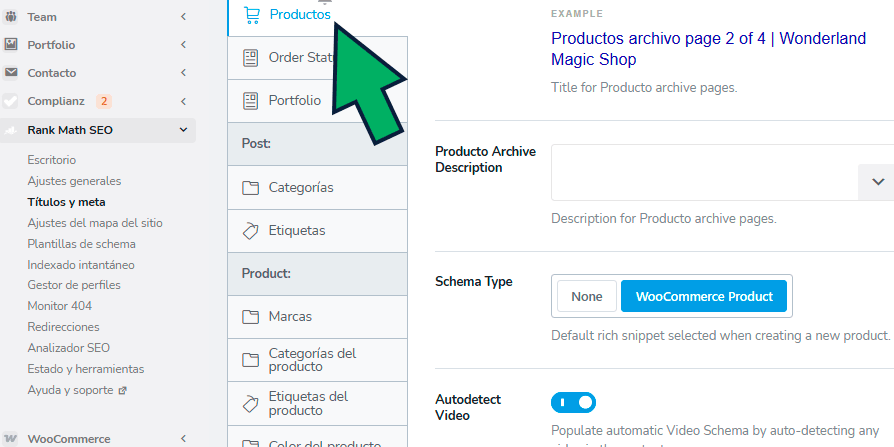 configurar productos con Rankmath en tienda online