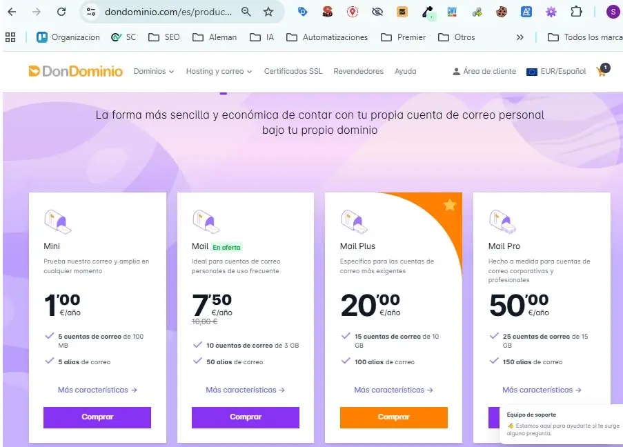 correos corporativos precios