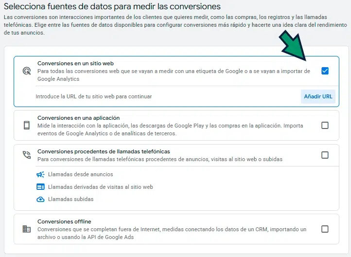 crear conversion en sitio web