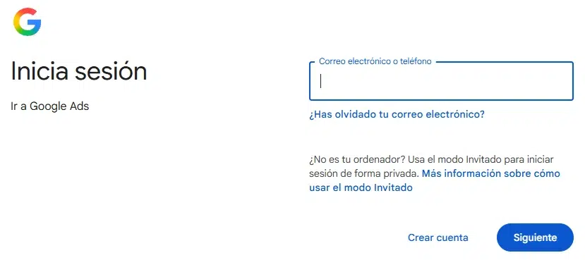 crear cuenta de Google Ads