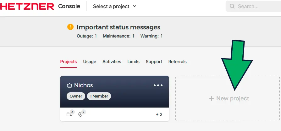 crear proyecto en Hetzner Cloud