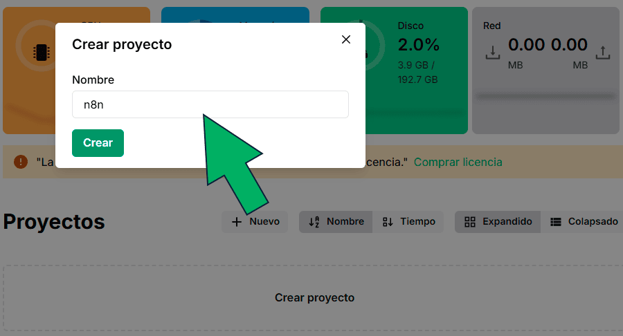 crear proyecto en easypanel
