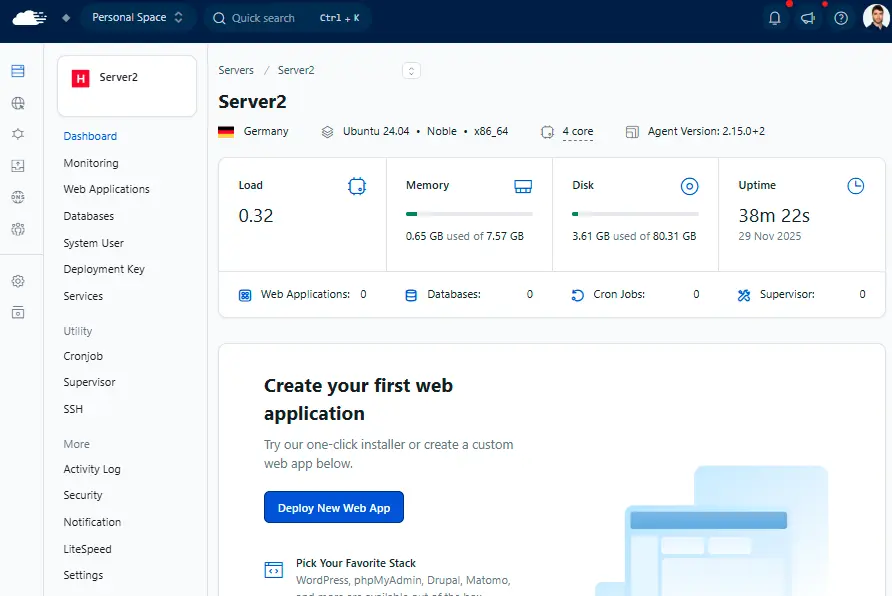 crear servidor en Runcloud