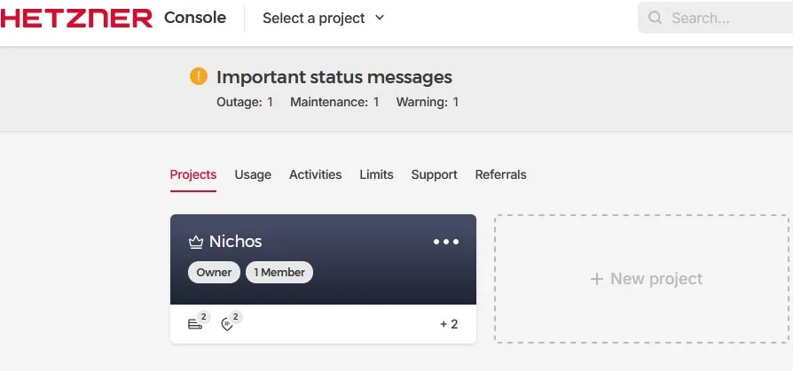 crear un proyecto en Hetzner