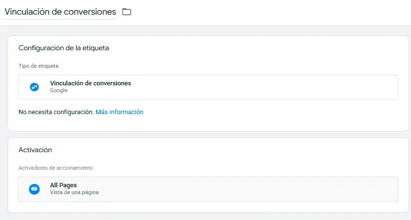 crear vinculación de conversiones en GTM