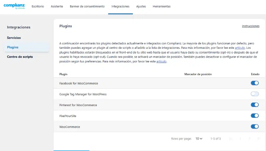 desactivar gtm con complianz