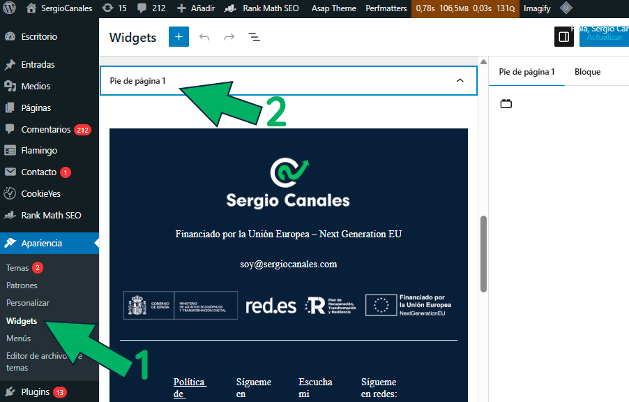 editar widgets de Wordpress