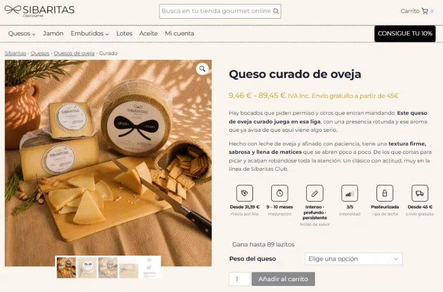 ejemplo de queso curado para anuncio en Google Ads