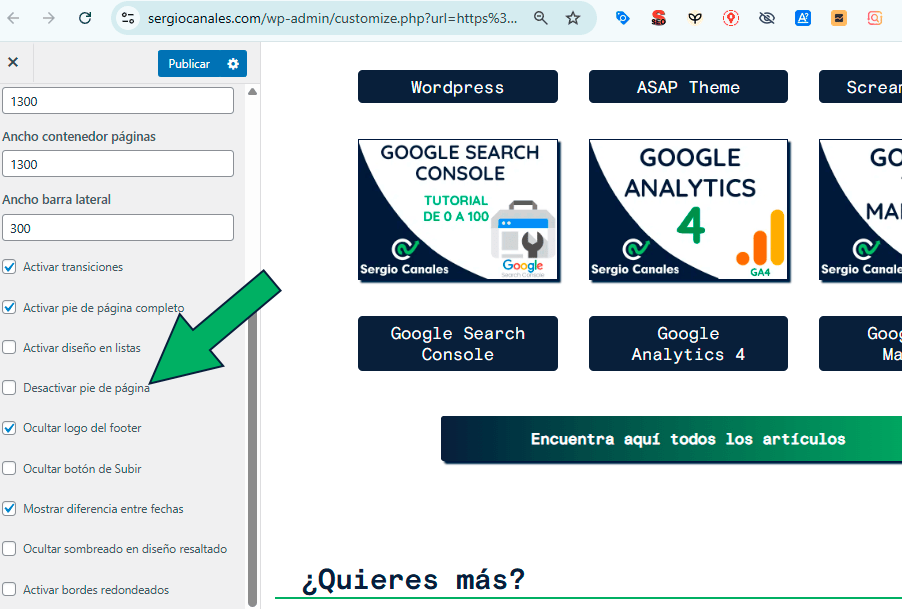 eliminar pie de página en Wordpress