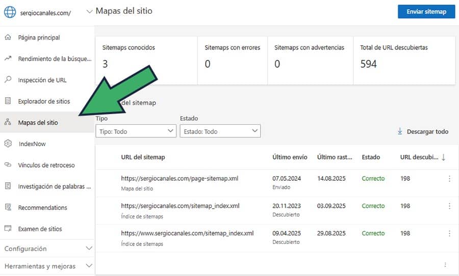 enviar sitemap a Bing webmaster tools