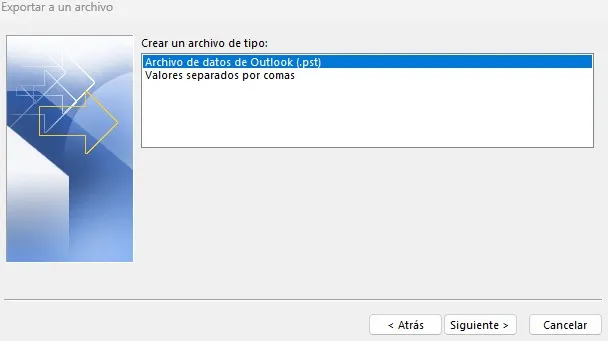 exportar correo con outlook a un archivo pst