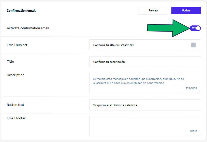 habilitar doble opt in en acumba mail
