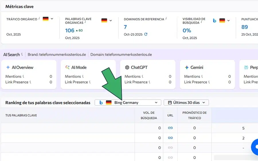 herramienta de seguimiento de la posición en Bing