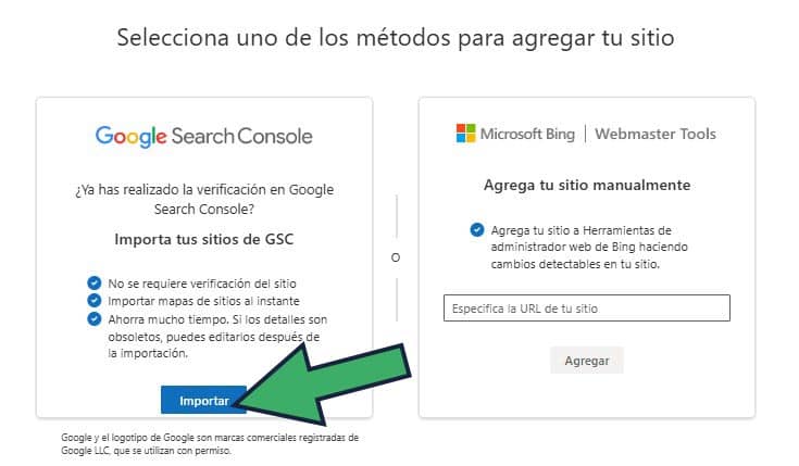 importar web en Bing Webmaster Tools desde Google Search Console