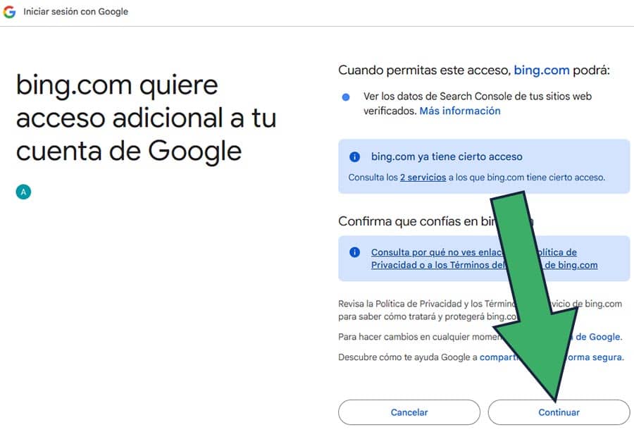 importar webs a Bing desde GSC