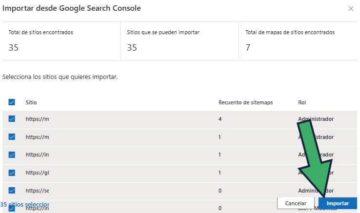 importar webs en Bing Webmaster Tools desde Google Search Console