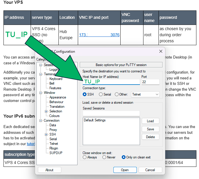 instalar easypanel con Putty