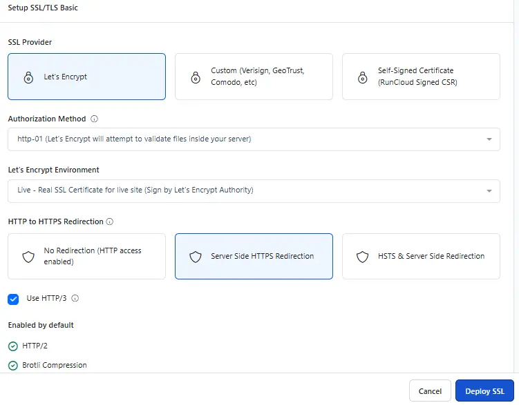 instalar ssl con Runcloud