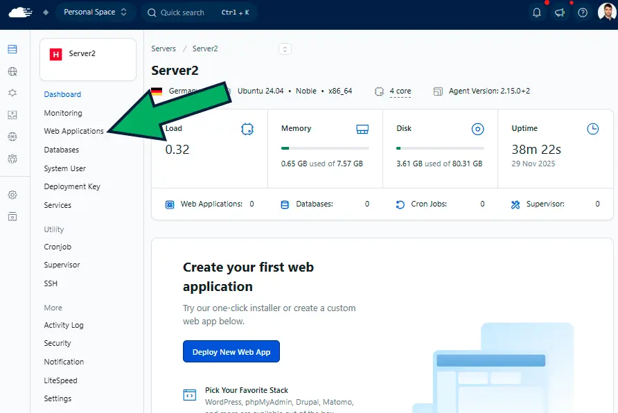 instalar wordpress en runcloud