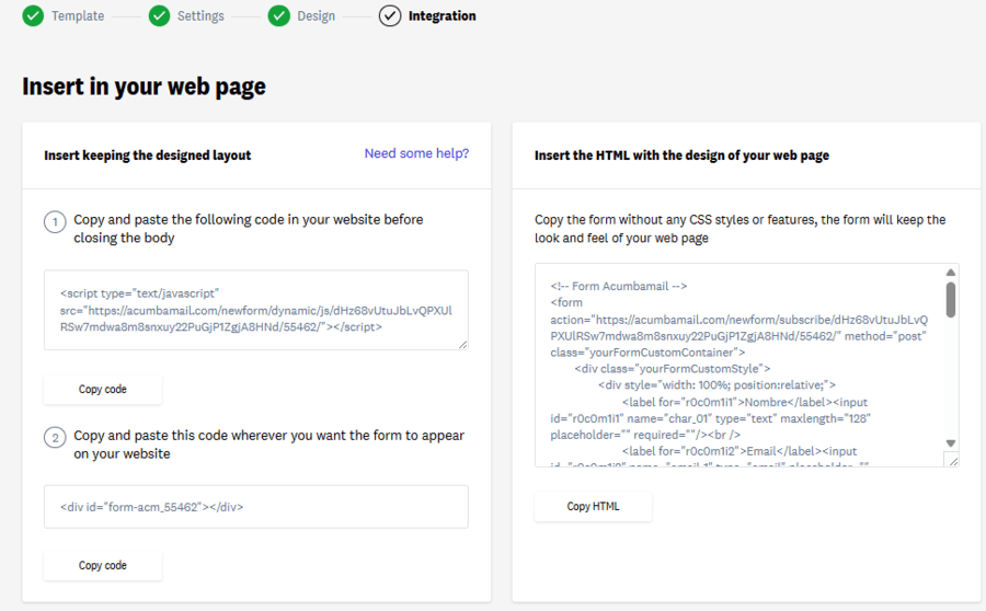 integrar formulario de alta de acumbamail en wordpress