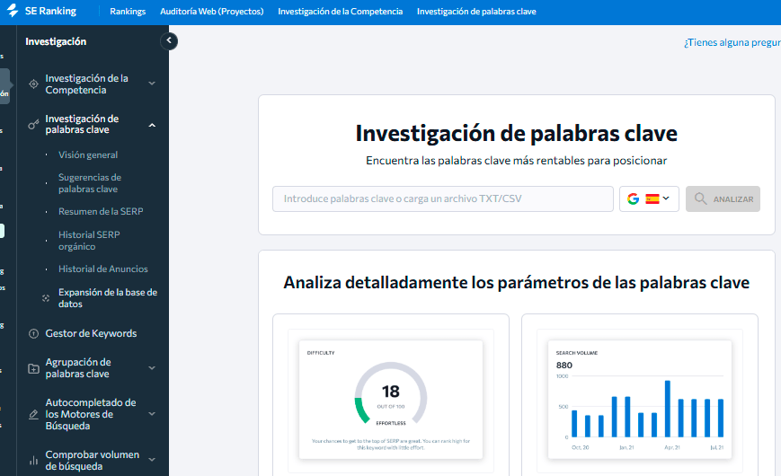 módulo de keyword research para SE Ranking