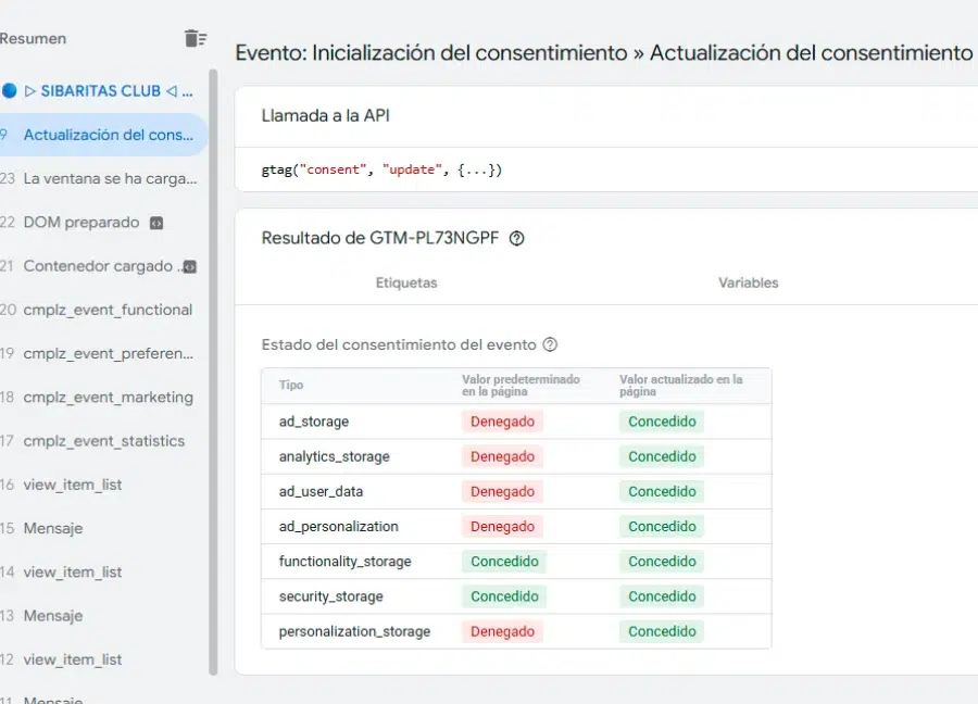 registro de aprobación de cookies en gtm