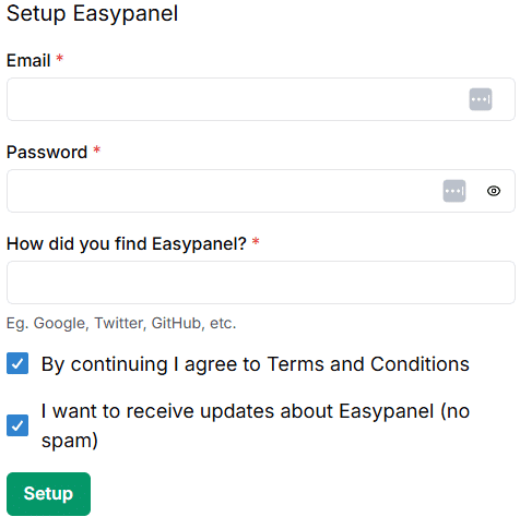 setup de easypanel