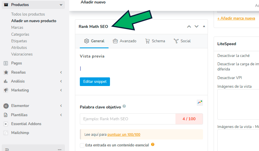 trabajar las fichas de producto en Rankmath